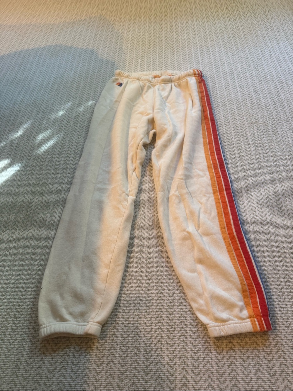 Aviator Nation Cream Sweatpants with Rainbow Side Stripes